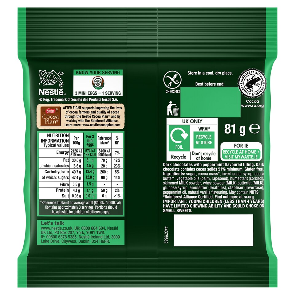 image 1 of After Eight Dark Mint Chocolate Mini Eggs 81G