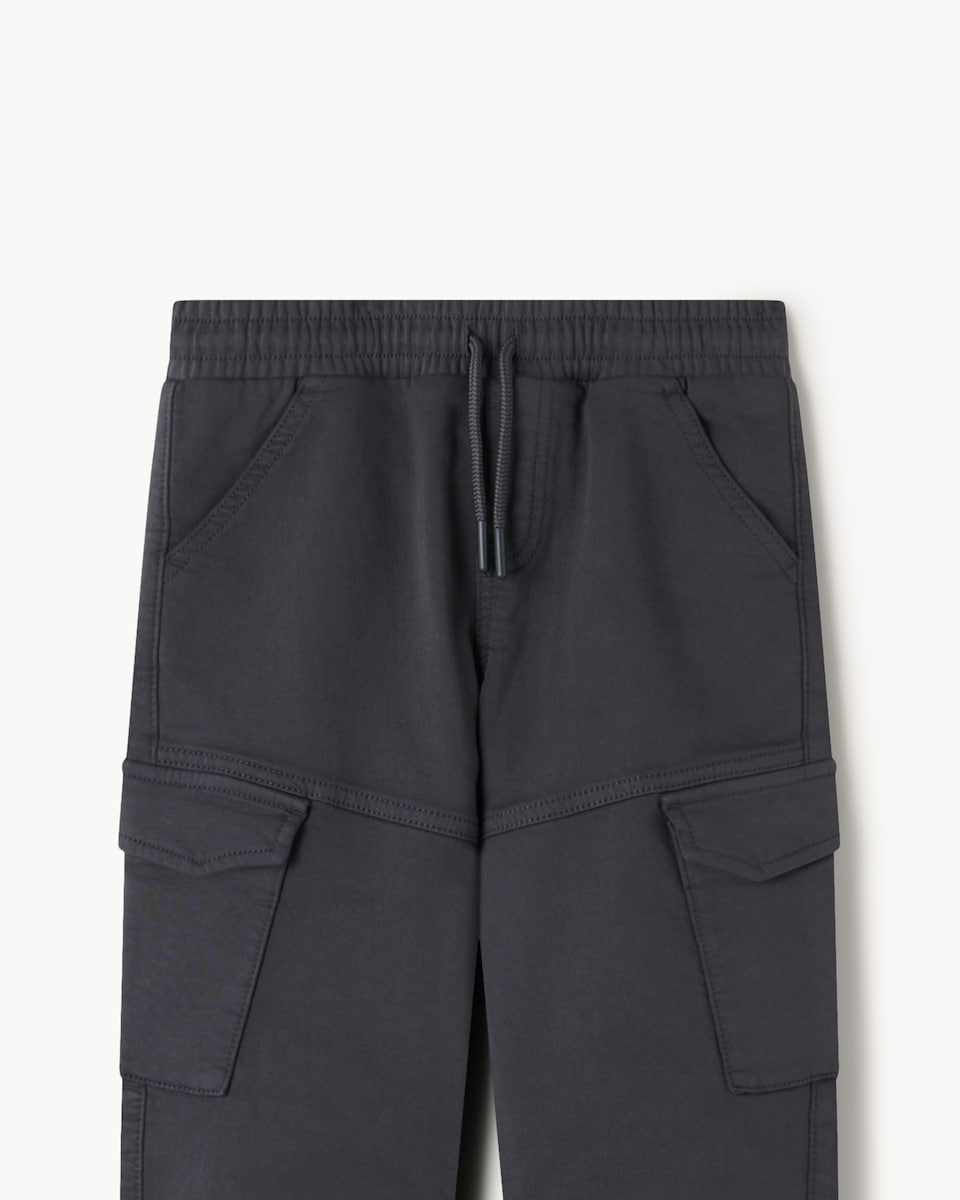 image 1 of F&F Boys Cotton Rich Cuffed Cargo Trousers in Grey