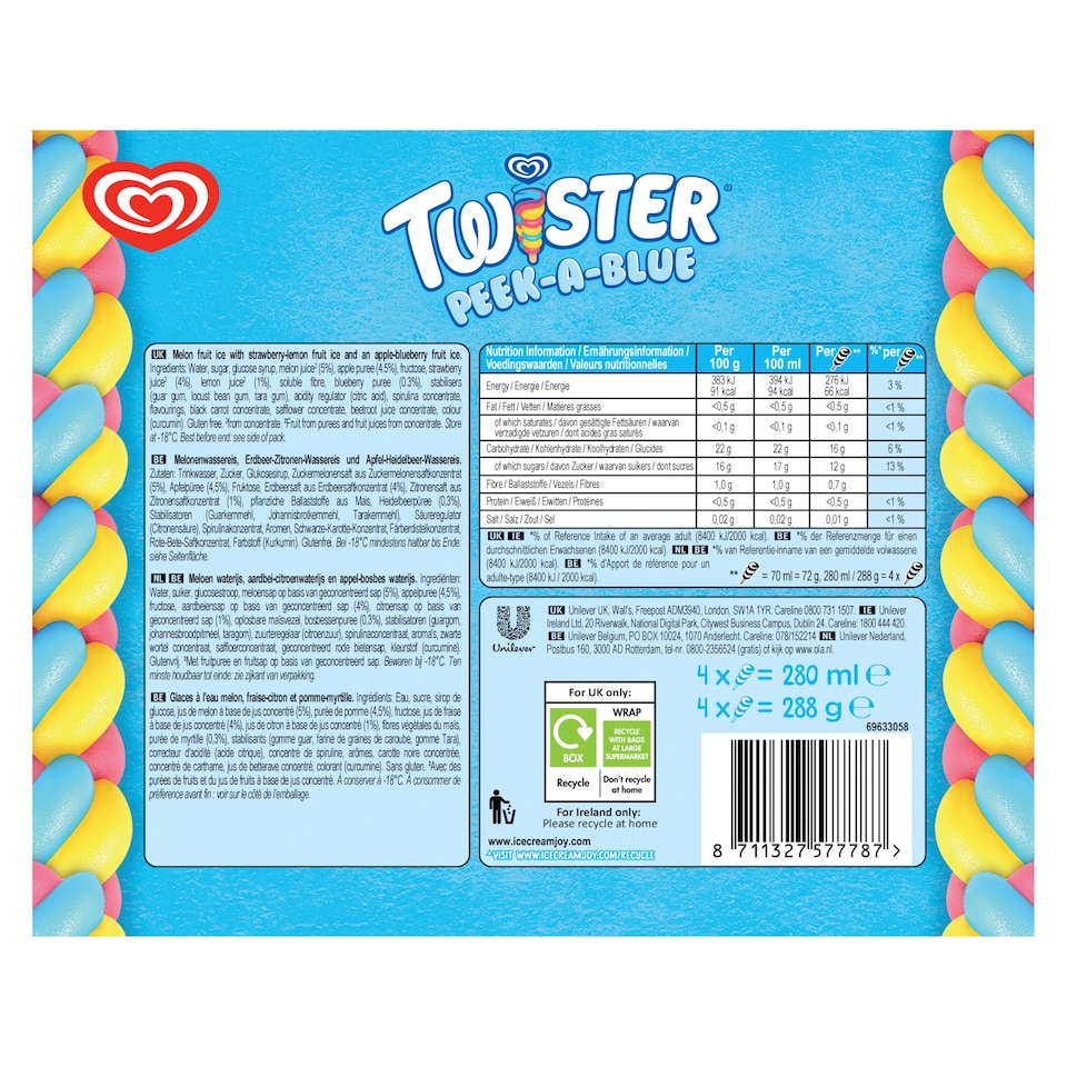 image 1 of Wall's Twister Peek-A-Blue Ice Lollies 4x70ml