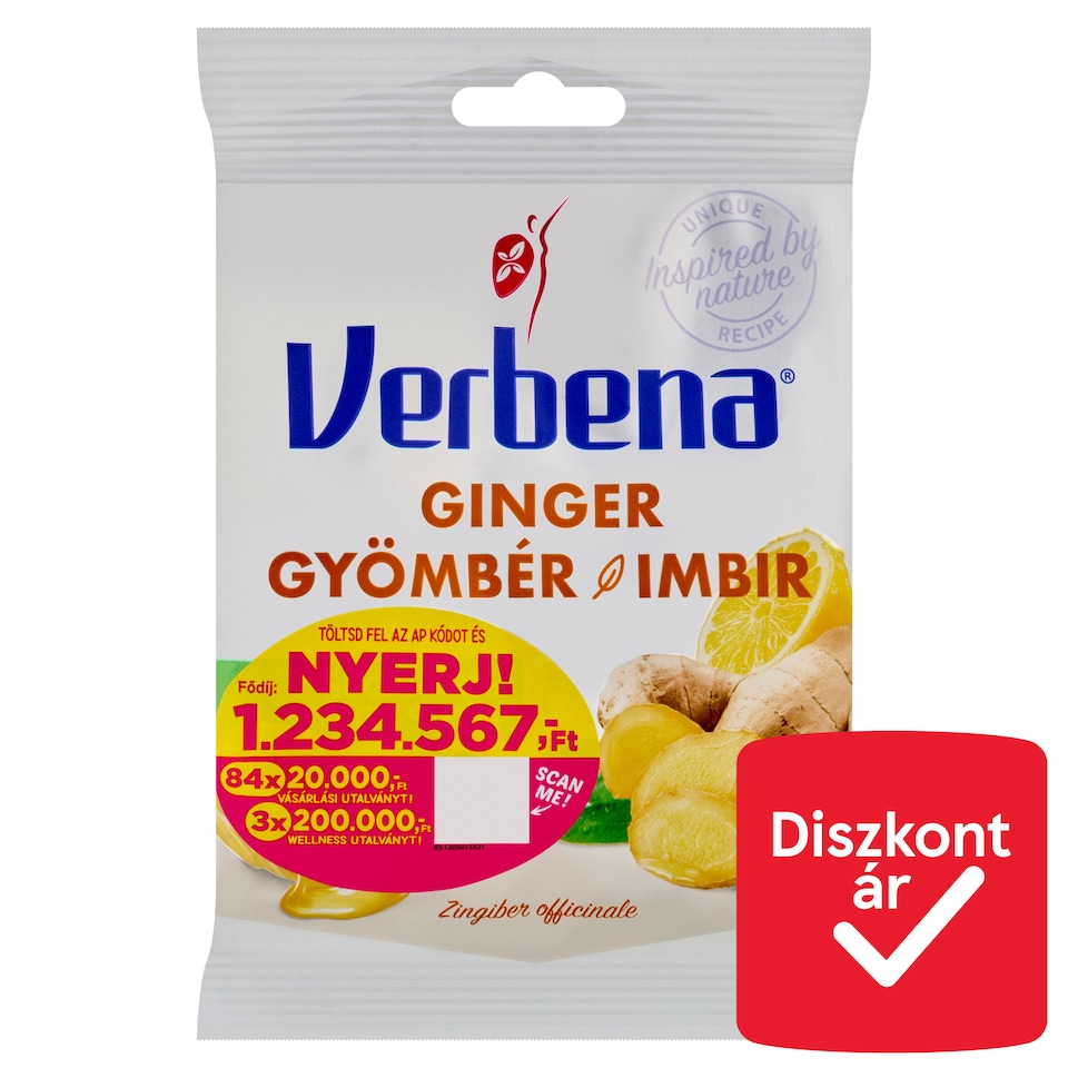 Verbena töltött keménycukorka édesítőszerekkel, gyömbérrel és C vitaminnal 60 g  1. kép