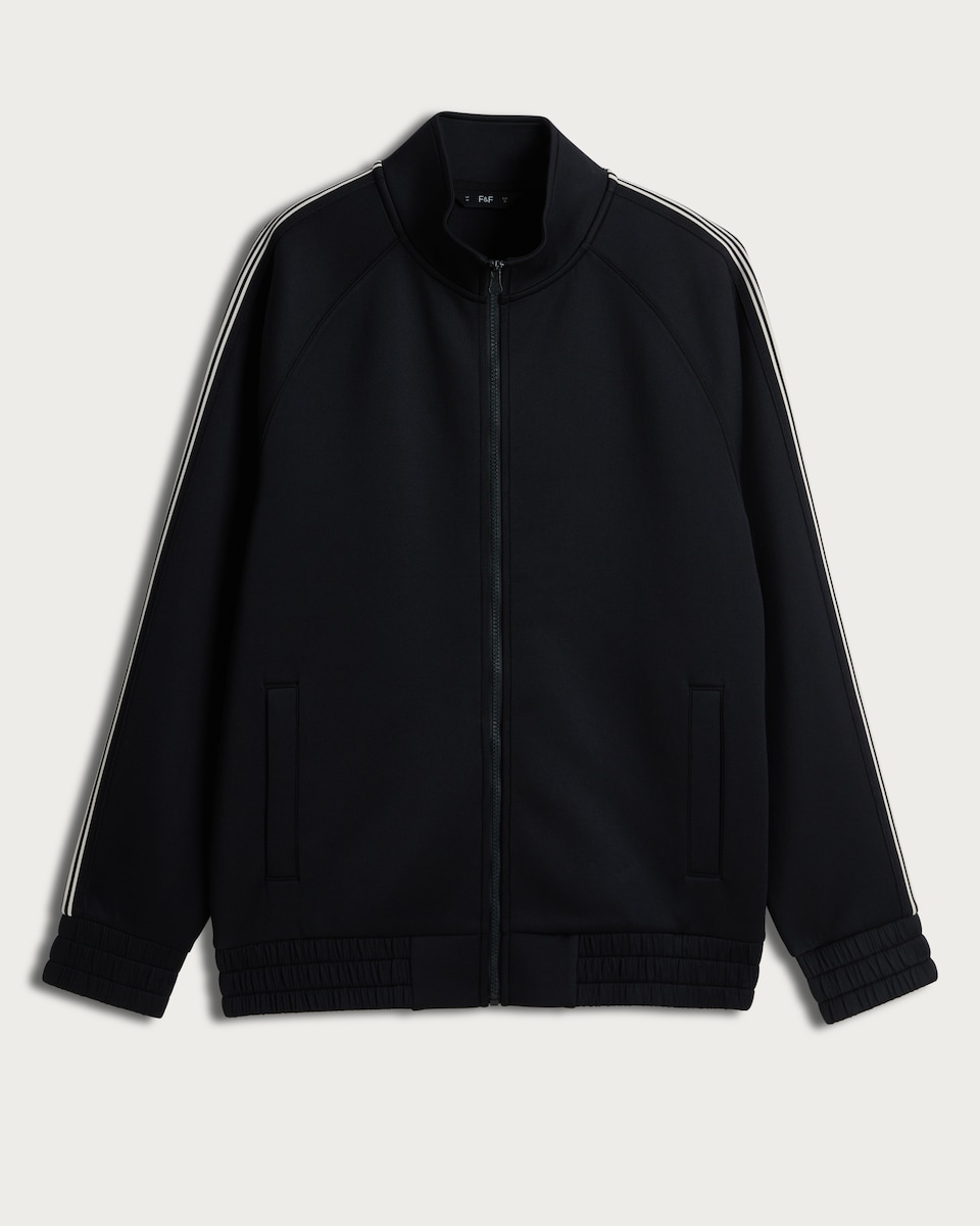 F&F Striped Sleeve Zip Up Jacket in Black