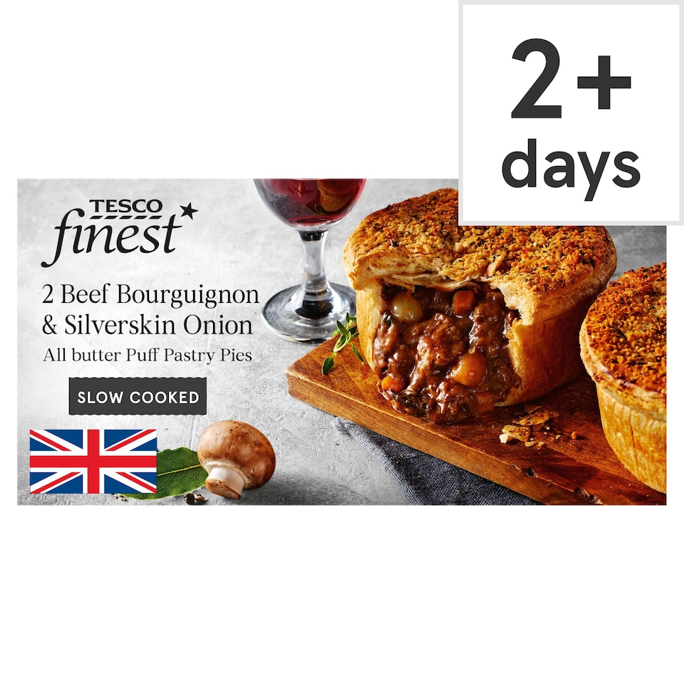 image 1 of Tesco Finest 2 Beef Bourguignon & Silverskin Onion Pies 500g