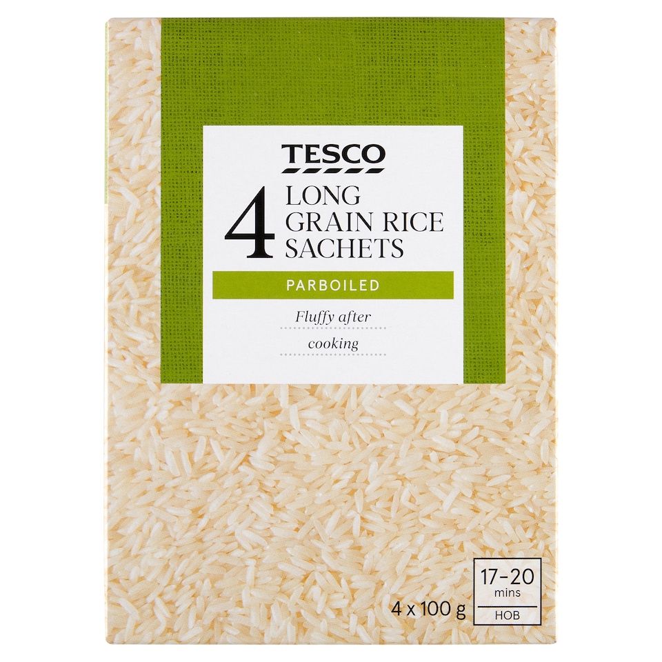 Tesco előgőzölt, hosszú szemű rizs főzőtasakban 4 x 100 g (400 g)
