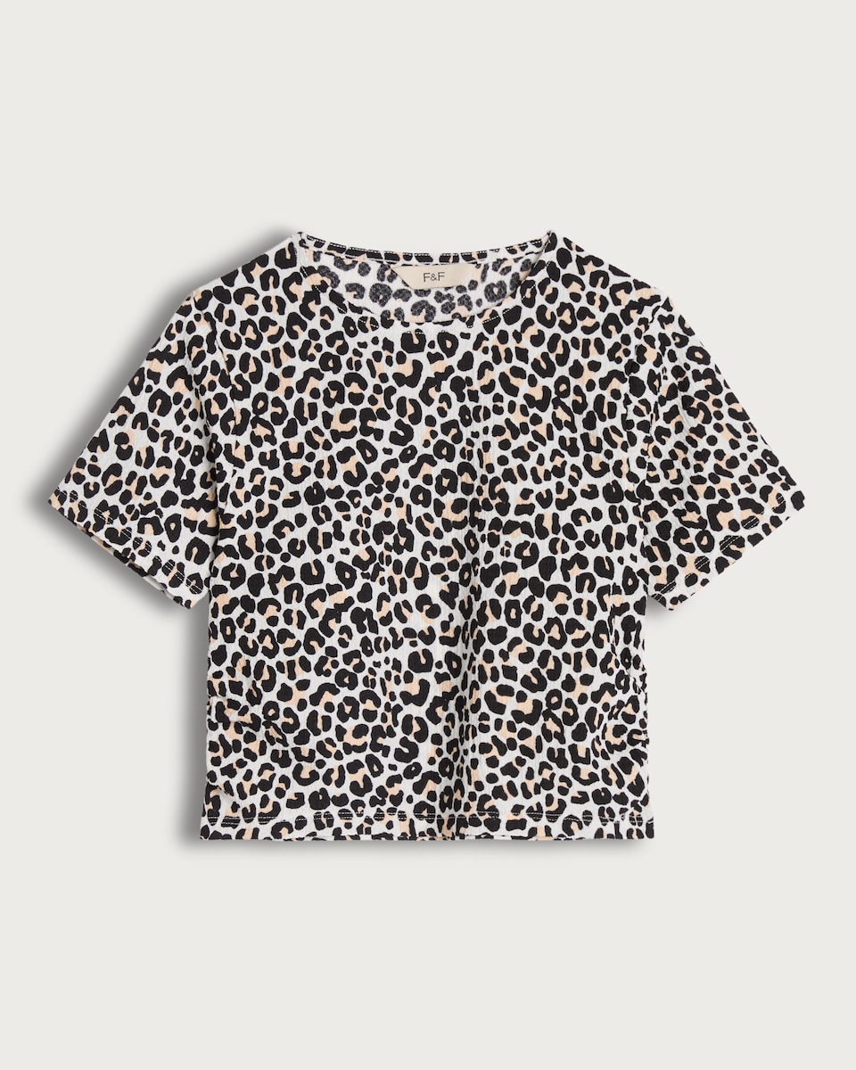 F&F Girls Leopard Print Short Sleeved T-Shirt in Tan