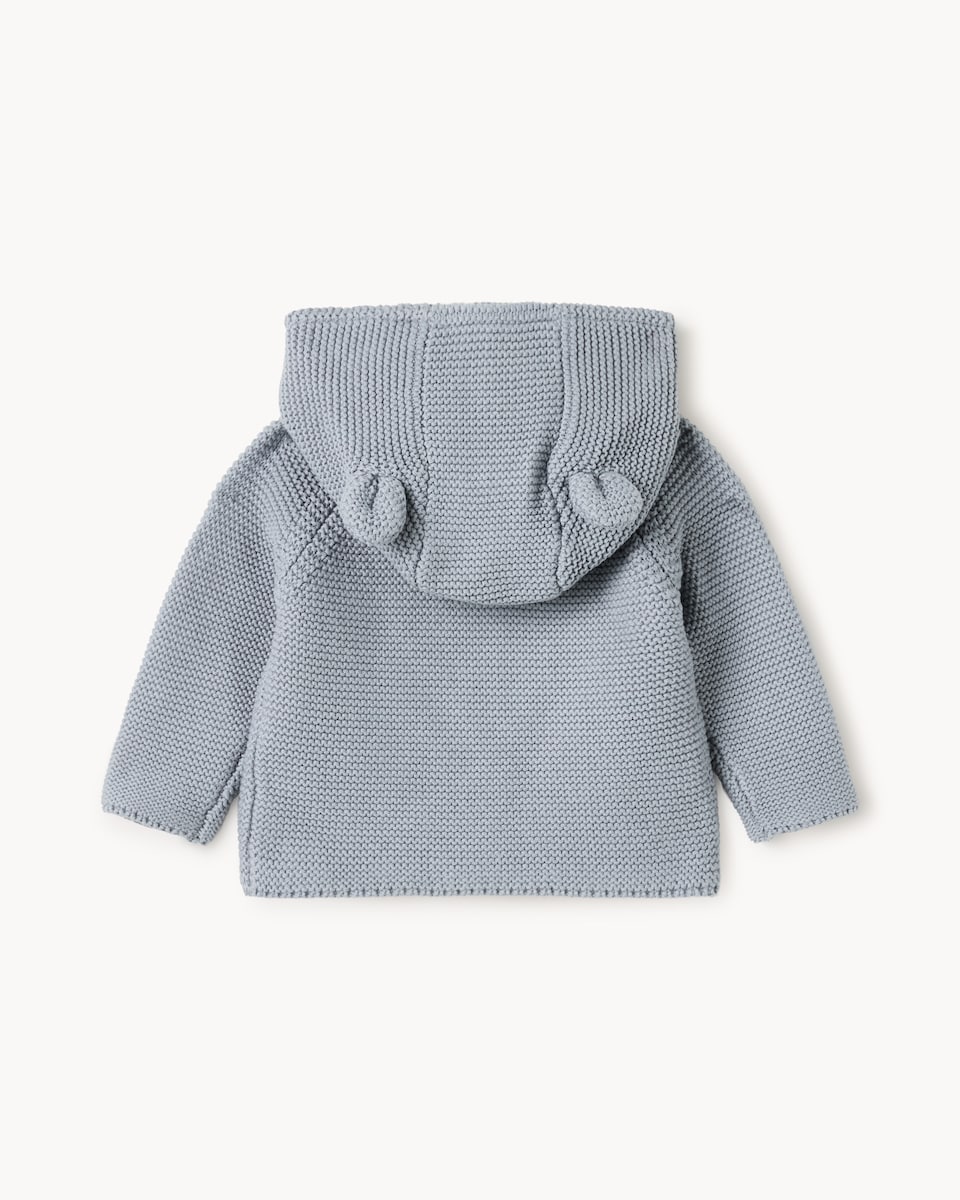 image 1 of F&F Baby Pure Cotton Knitted Hooded Cardigan in Blue