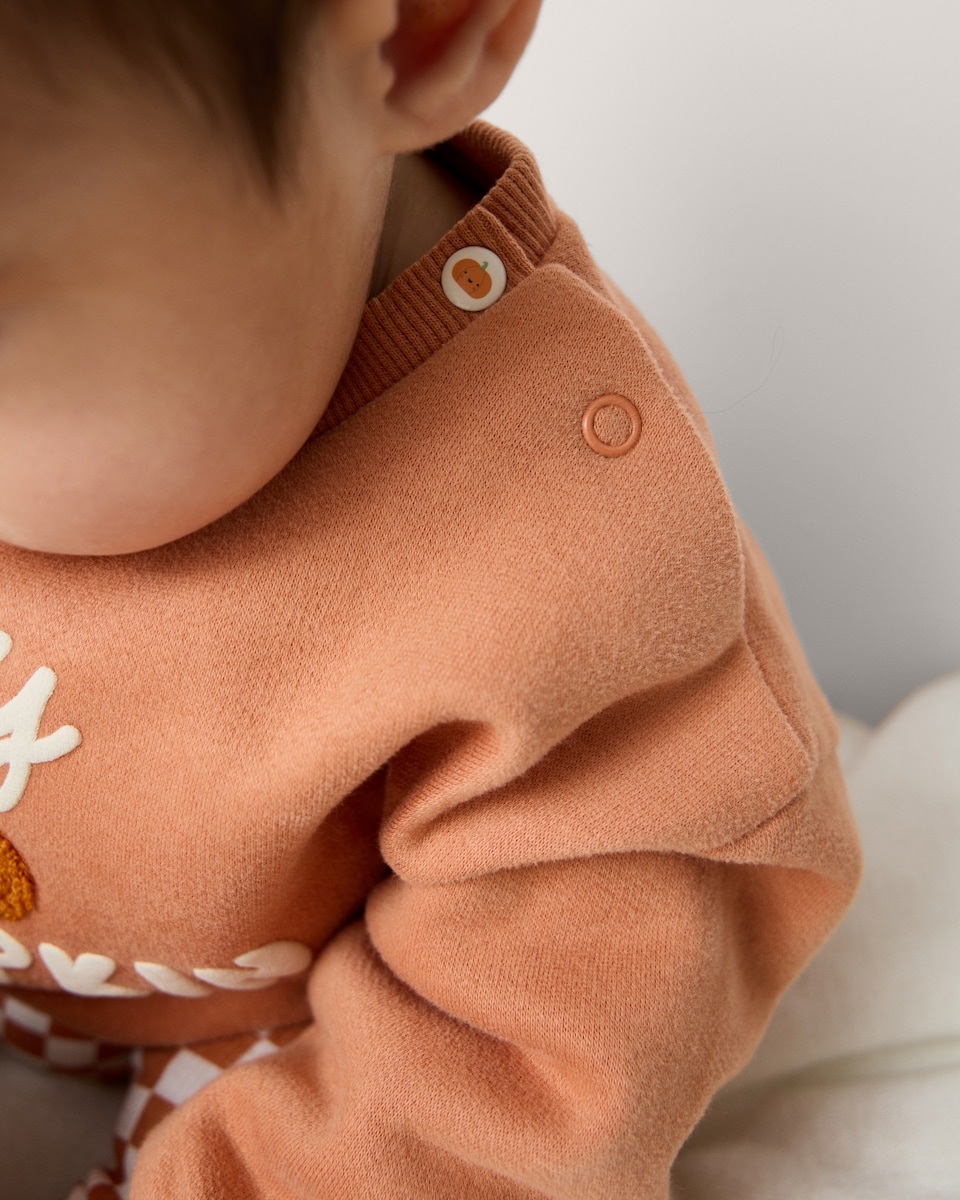 image 1 of F&F Baby Cotton Rich Pumpkin Sweatshirt and Leggings Set in Brick