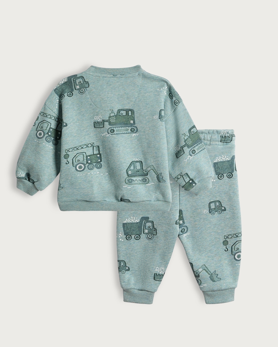 image 1 of F&F Baby 2-Piece Cotton Blend Digger Print Sweatshirt and Joggers Set in Mint