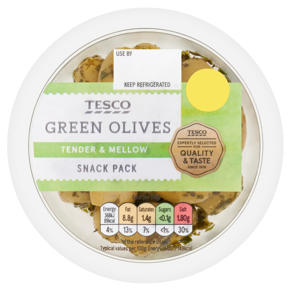 Tesco Green Olives With Herbs 60G