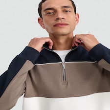 F&F Cotton Rich Half-Zip Colour Block Sweatshirt in Navy