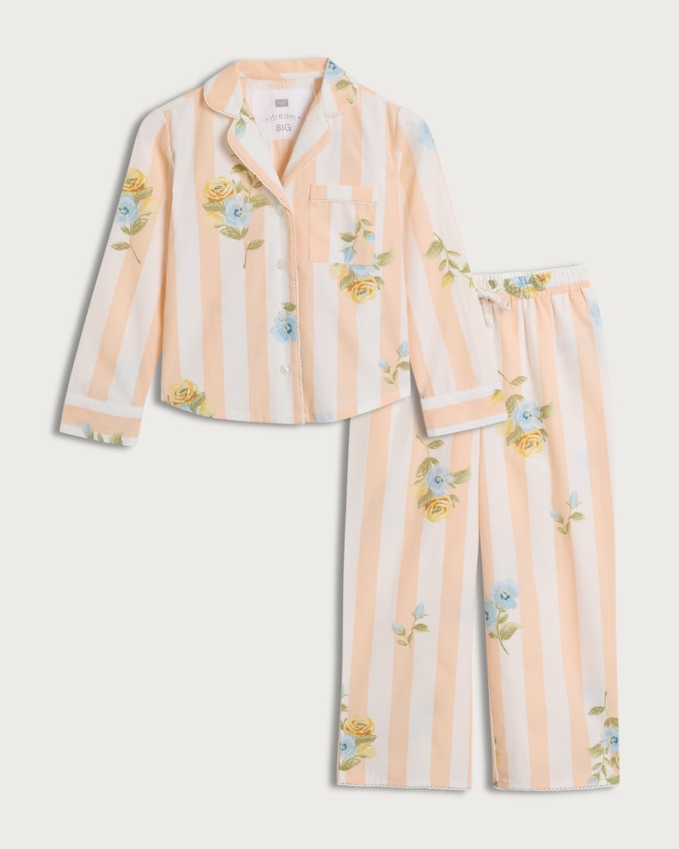 F&F Girls Striped Floral Print Pyjama Set in Multi
