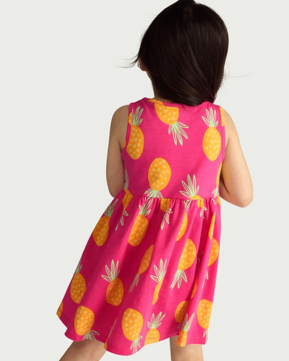 image 1 of F&F Girls 3-Pack Pure Cotton Pineapple Print Sleeveless Dresses in Multi Pink