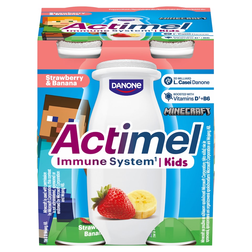 Danone Actimel Kids Low-Fat Strawberry-Banana Flavoured Yoghurt Drink 4 x 100 g (400 g)