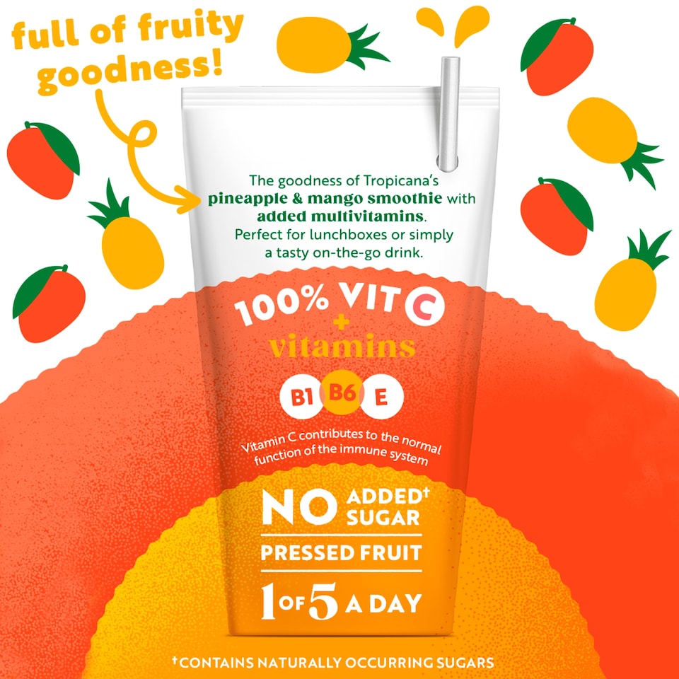 image 1 of Tropicana Kids Smoothies - Pineapple & Mango 4 x 150ml