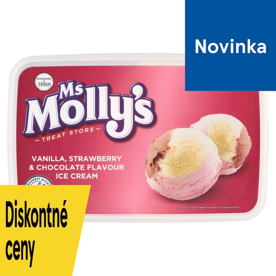 Ms Molly's Mrazený krém s rastlinným tukom vanilkový, jahodovou a s čokoládovou príchuťou 2 l