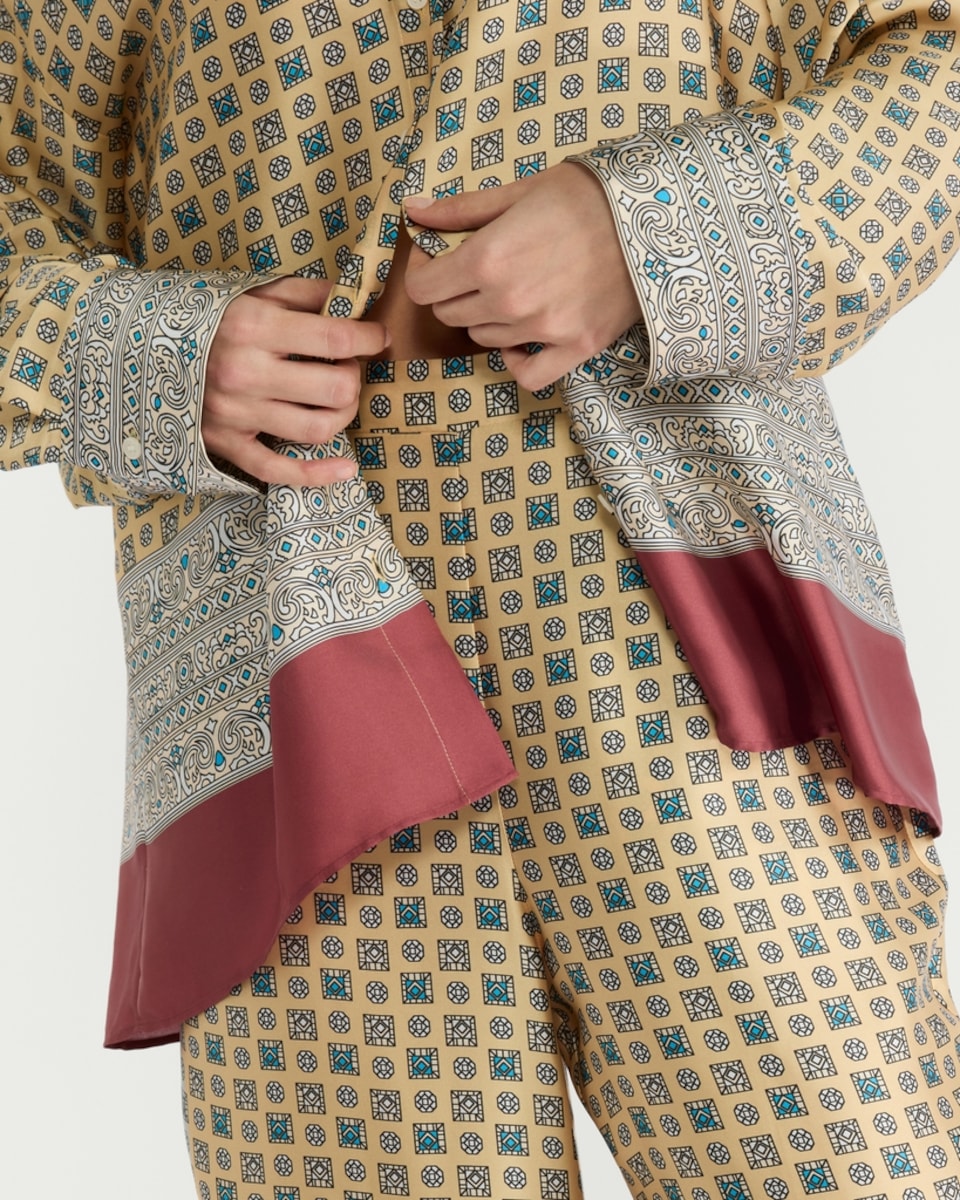 image 1 of F&F Satin Geometric Print Wide Leg Co-ord Trousers in Multi