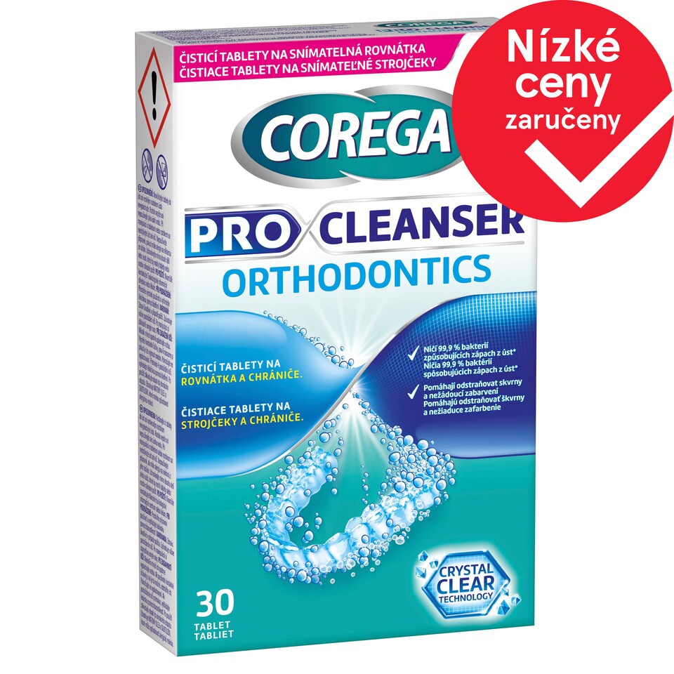 Corega Pro Cleanser Orthodontics čístící tablety na rovnátka a chrániče, 30 ks