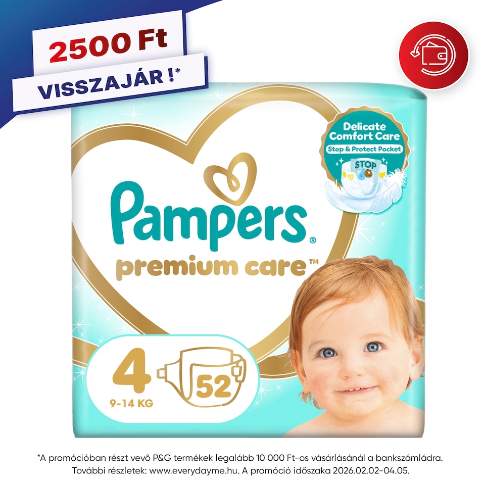 Pampers Premium Care, Méret: 4, 52 Pelenka, 9kg-14kg  1. kép