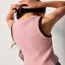 F&F Girls Cotton Rich Ribbed Contrast Vest in Pink