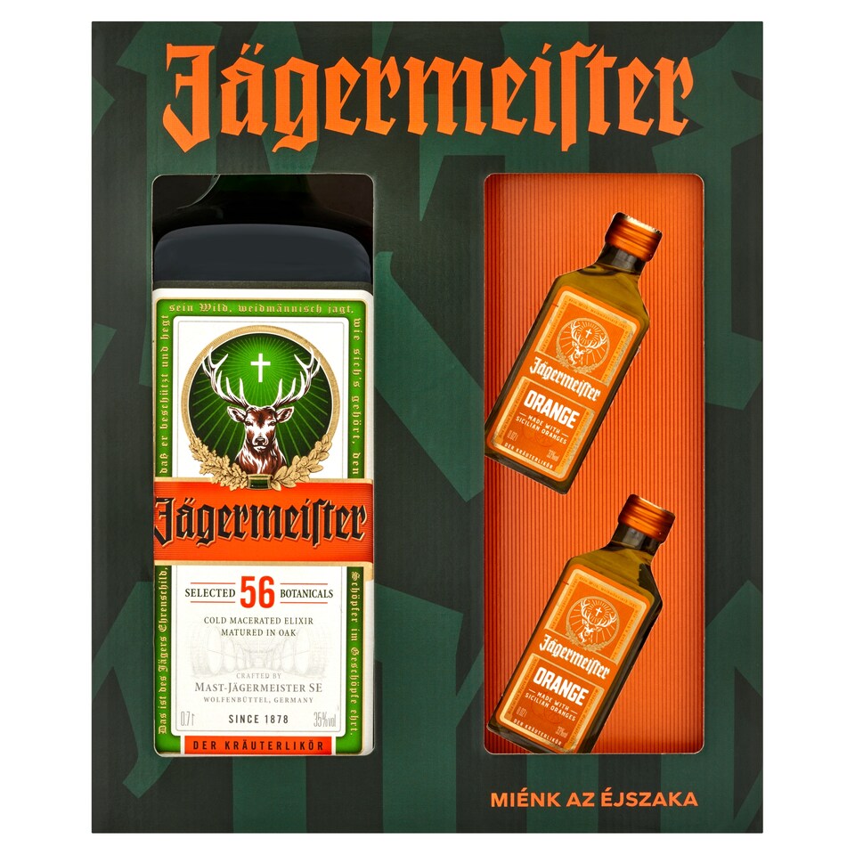 Jägermeister gyógynövénylikőr 35% 0,7 l + 2 db Jägermeister Orange gyógynövénylikőr 33% 0,02 l  1. kép
