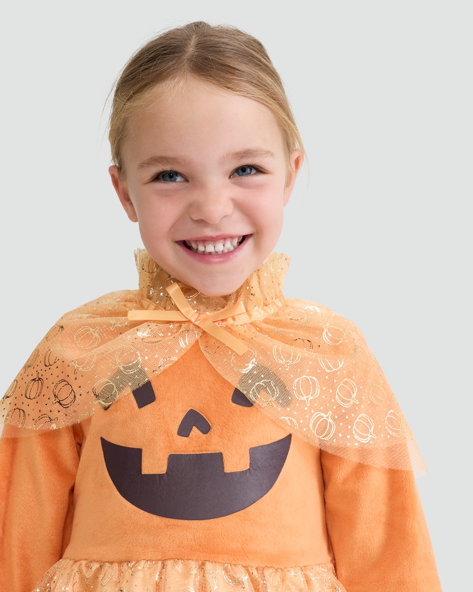 image 1 of F&F Girls Pumpkin Face Halloween Costume in Orange