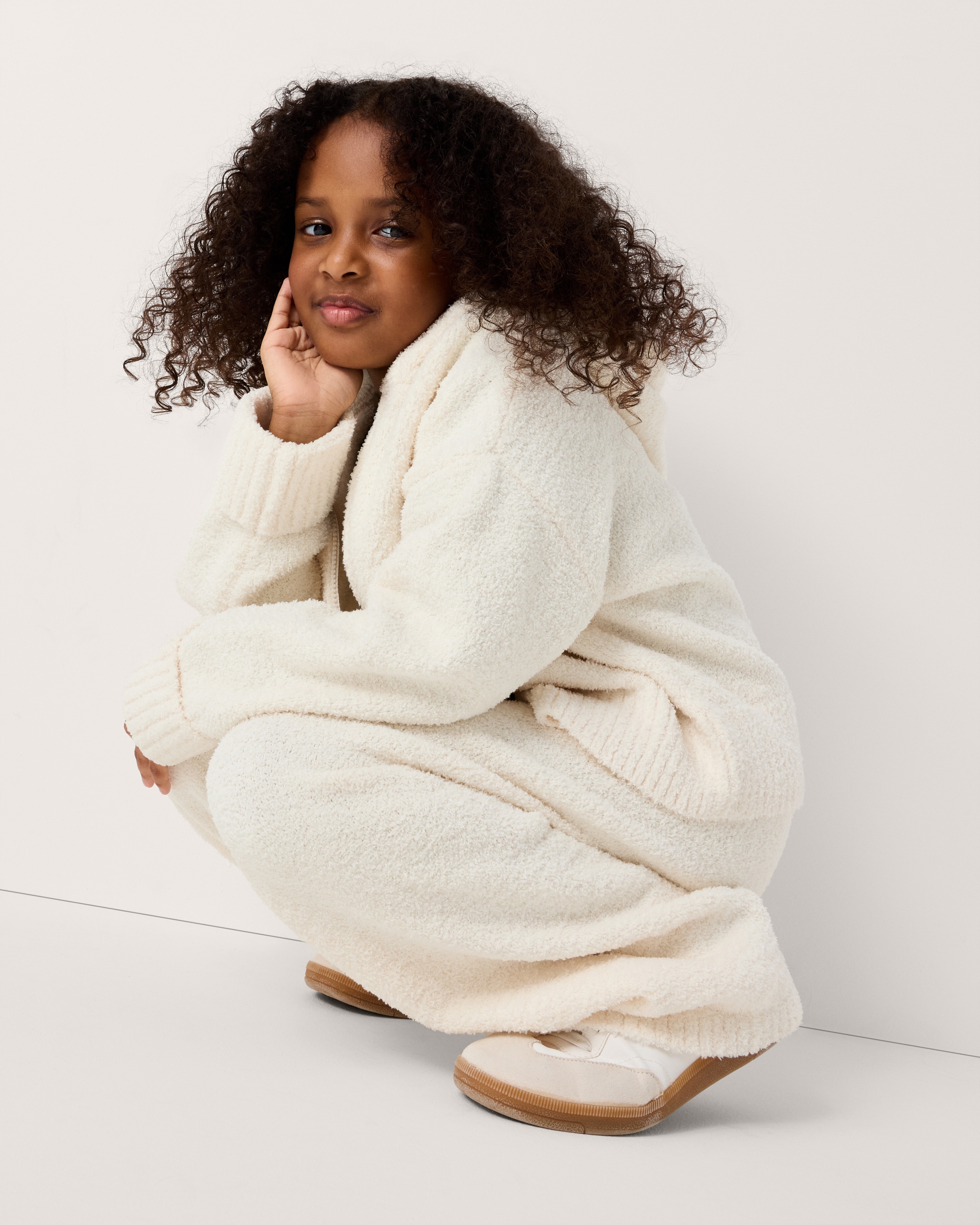 F&F Girls Knitted Zip Through Hoodie and Joggers Set in Cream