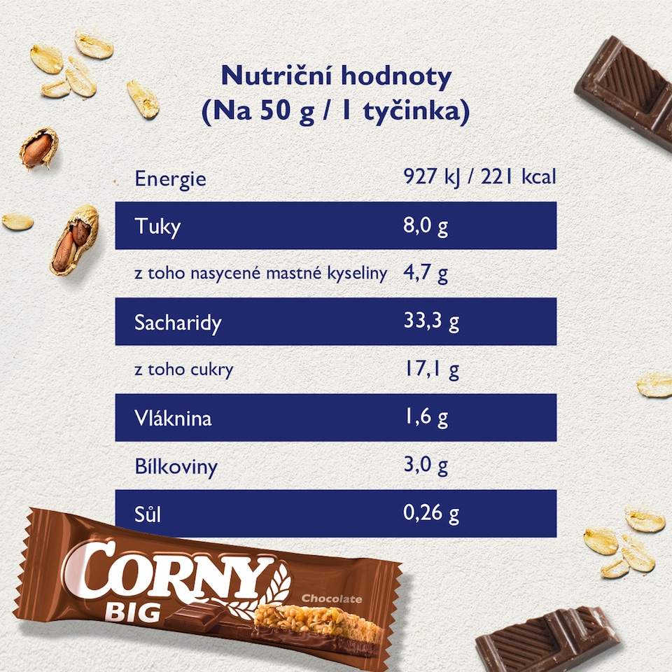 Obrázek 1 pro produkt Corny BIG cereální tyčinka mléčná čokoláda 50g