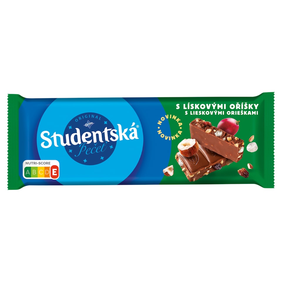 ORION Studentská pečeť Mléčná čokoláda s kousky lískových oříšků, s rozinkami a želé 90g