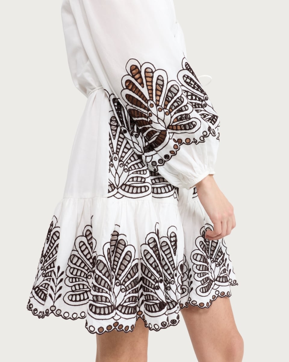 image 1 of The F&F Edit Pure Cotton Embroidered Buttoned Mini Dress in Multi Red