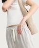 image 1 of F&F Linen Rich Striped Wide Leg Drawstring Trousers in Stone