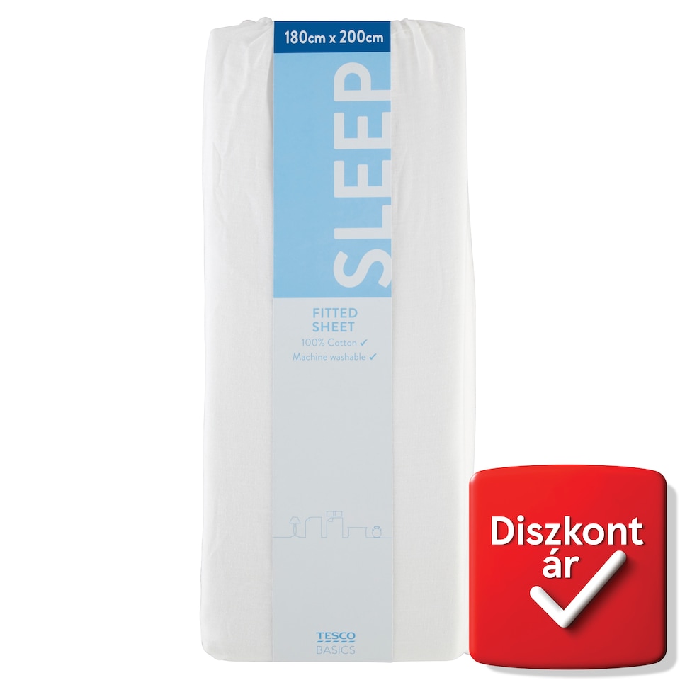 Tesco Basics fehér gumis lepedő 180 cm x 200 cm