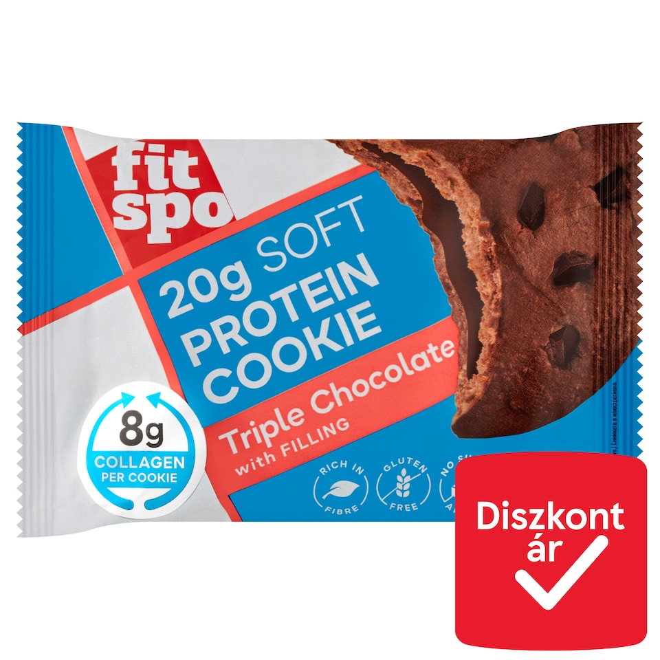 FitSpo protein kollagén cookie tripla csokoládé ízesítésű hozzáadott cukor nélkül, gluténmentes 70 g  1. kép