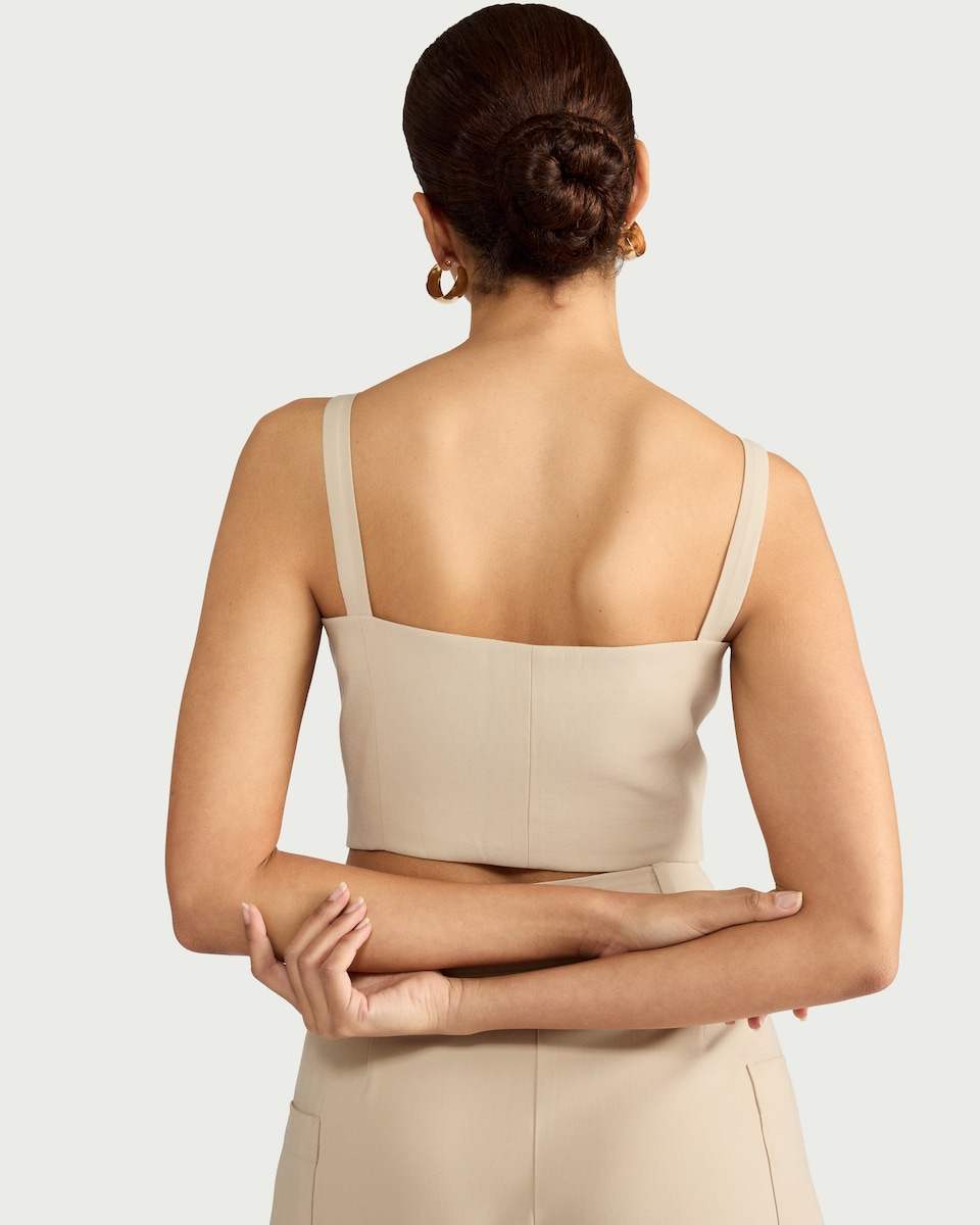 image 1 of F&F Button Front Cropped Waistcoat in Beige