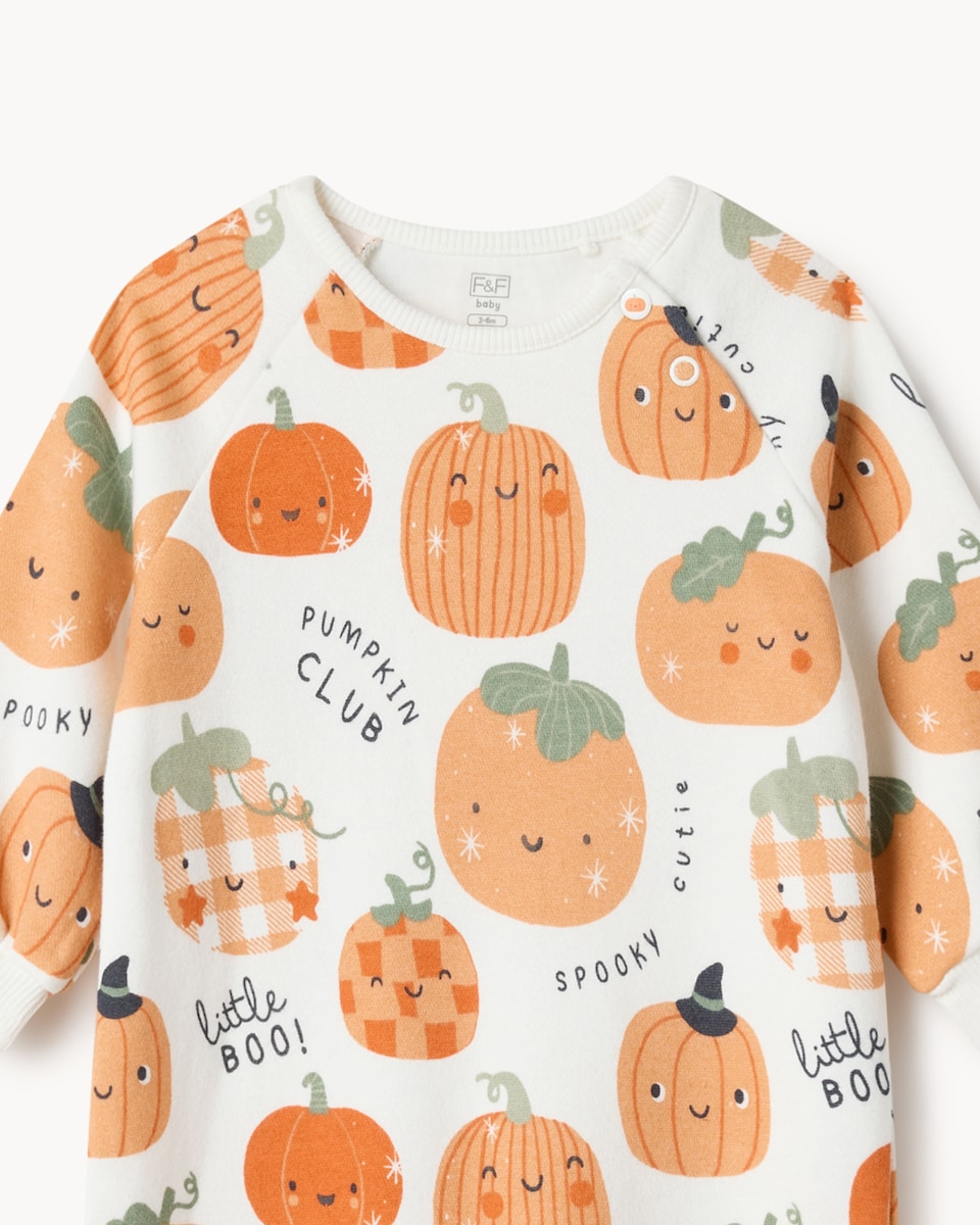 image 1 of F&F Baby Halloween Pumpkin Sleepsuit in Orange
