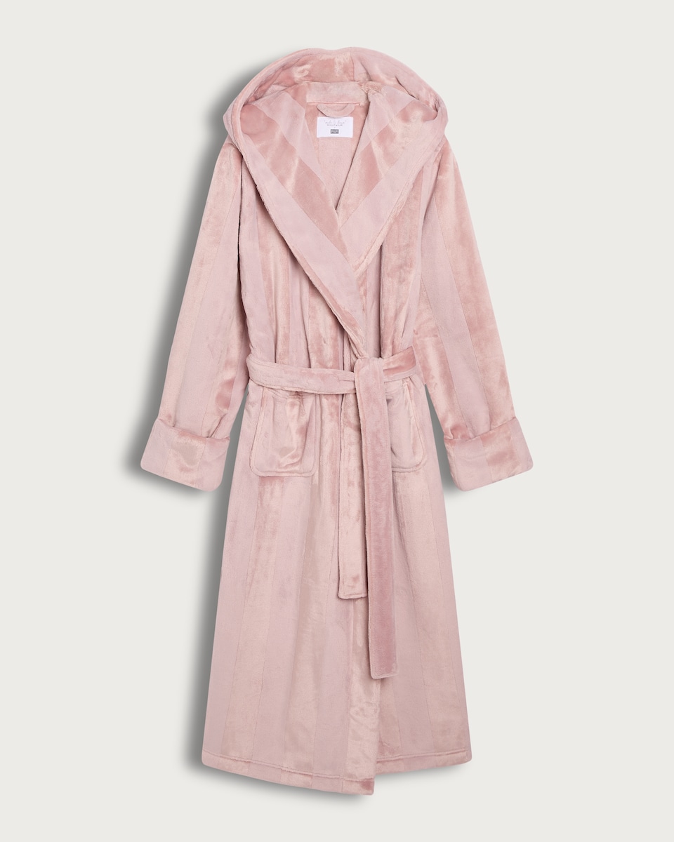 F&F Fleece Stripe Hooded Dressing Gown in Pink