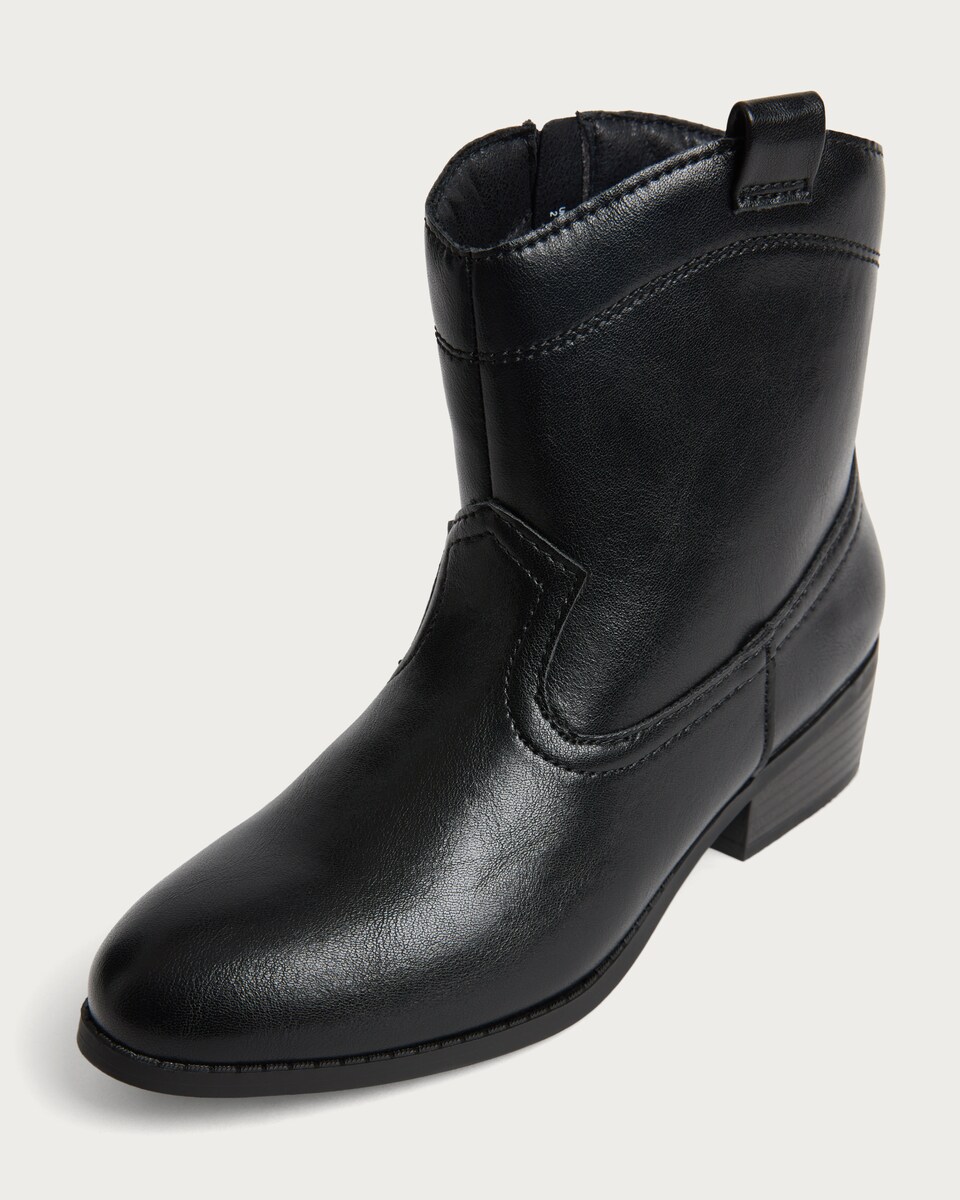 image 1 of F&F Girls Faux Leather Western Ankle Boots in Black