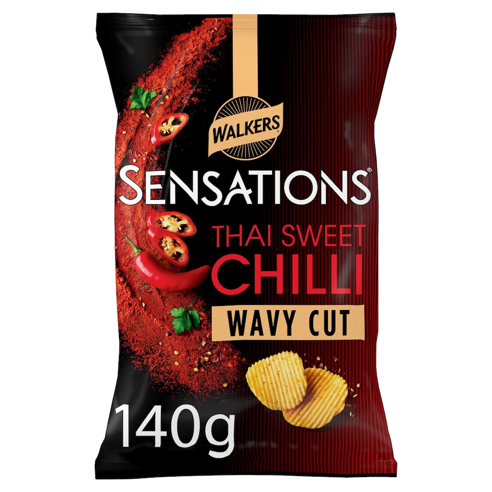 Walkers Sensations Thai Sweet Chilli Flavour Potato Crips Wavy-cut 140g