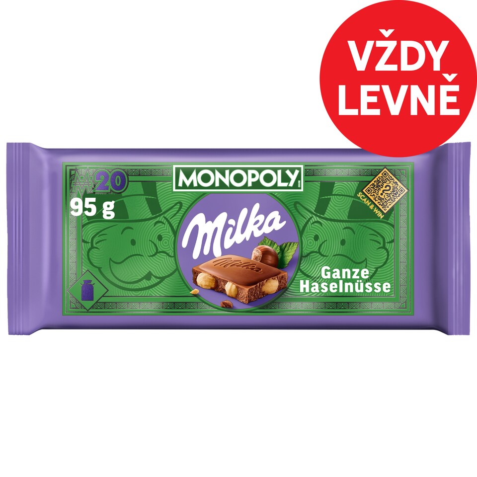 Milka čokoláda Oříšková mléčná s celými ořechy 95g