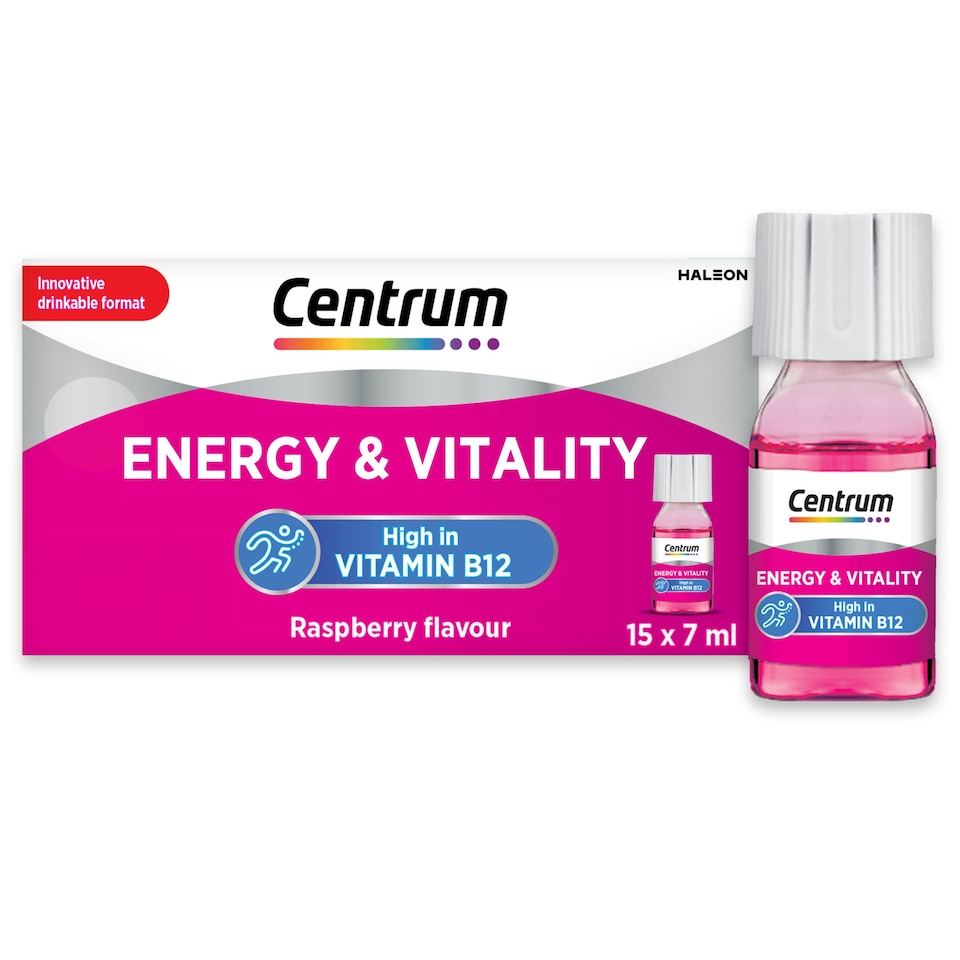 image 1 of Centrum Energy & Vitality Raspberry Flavour Liquid Shots 15x7ml