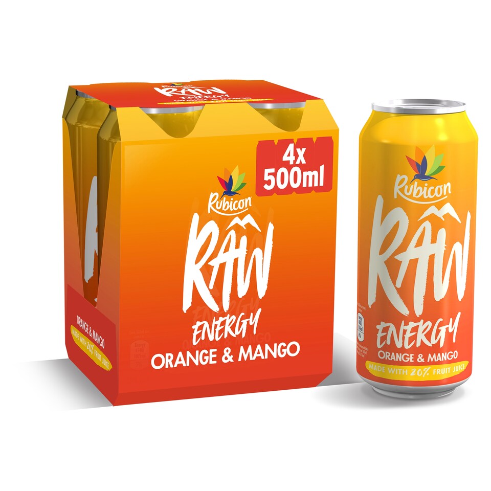 image 1 of Rubicon Raw Energy Orange & Mango 4 X 500Ml