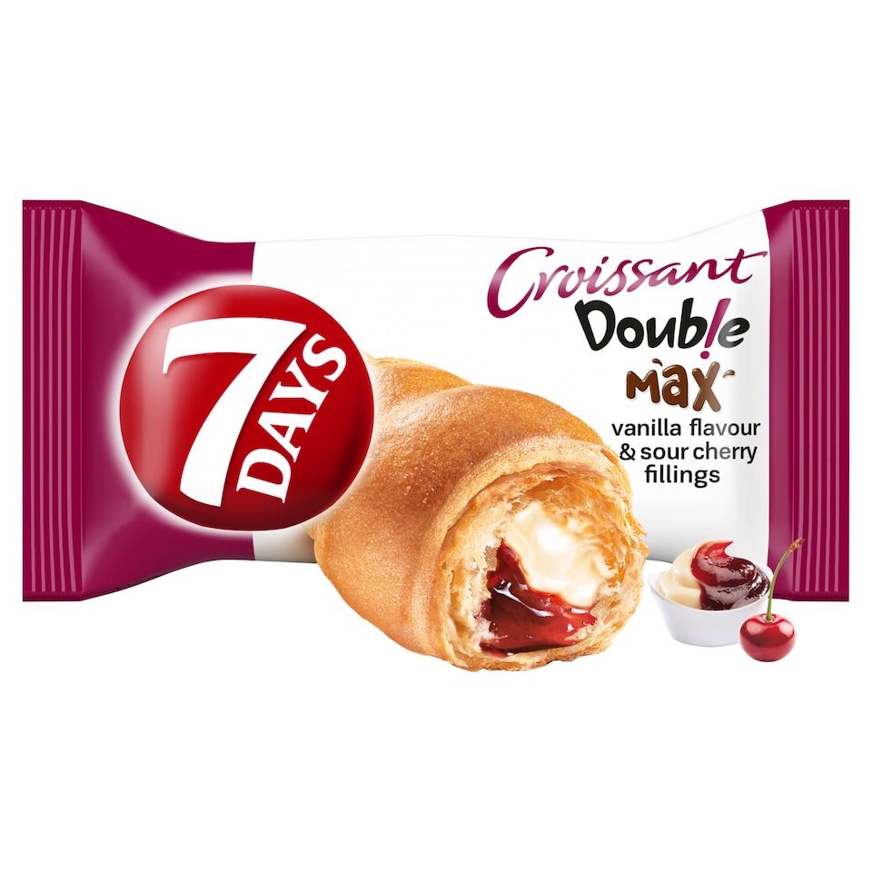 7 Days Croissant Double s náplňami s vanilkovou príchuťou a s višňami 80 g