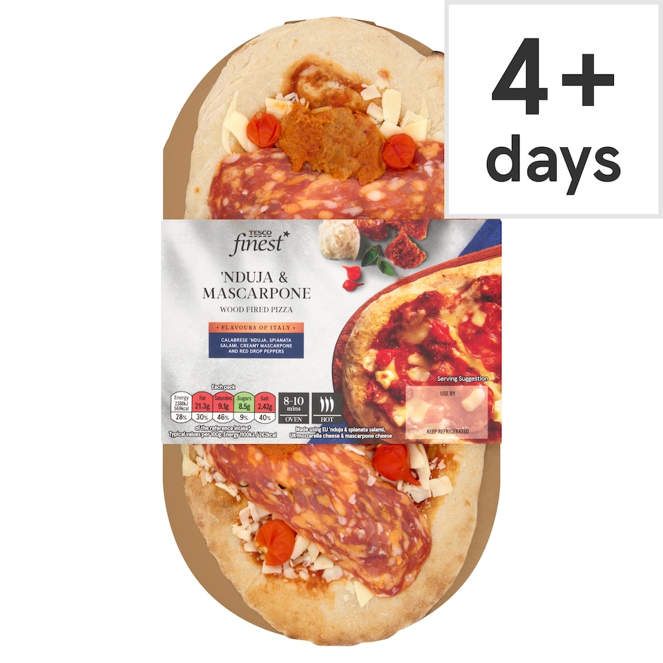 Tesco Finest Nduja And Mascarpone Wood Fired Pizza 233G
