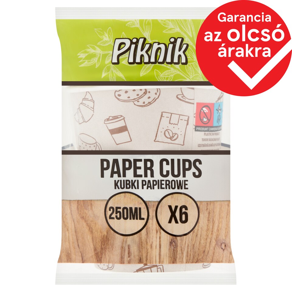 Piknik papír poharak 250 ml 6 db