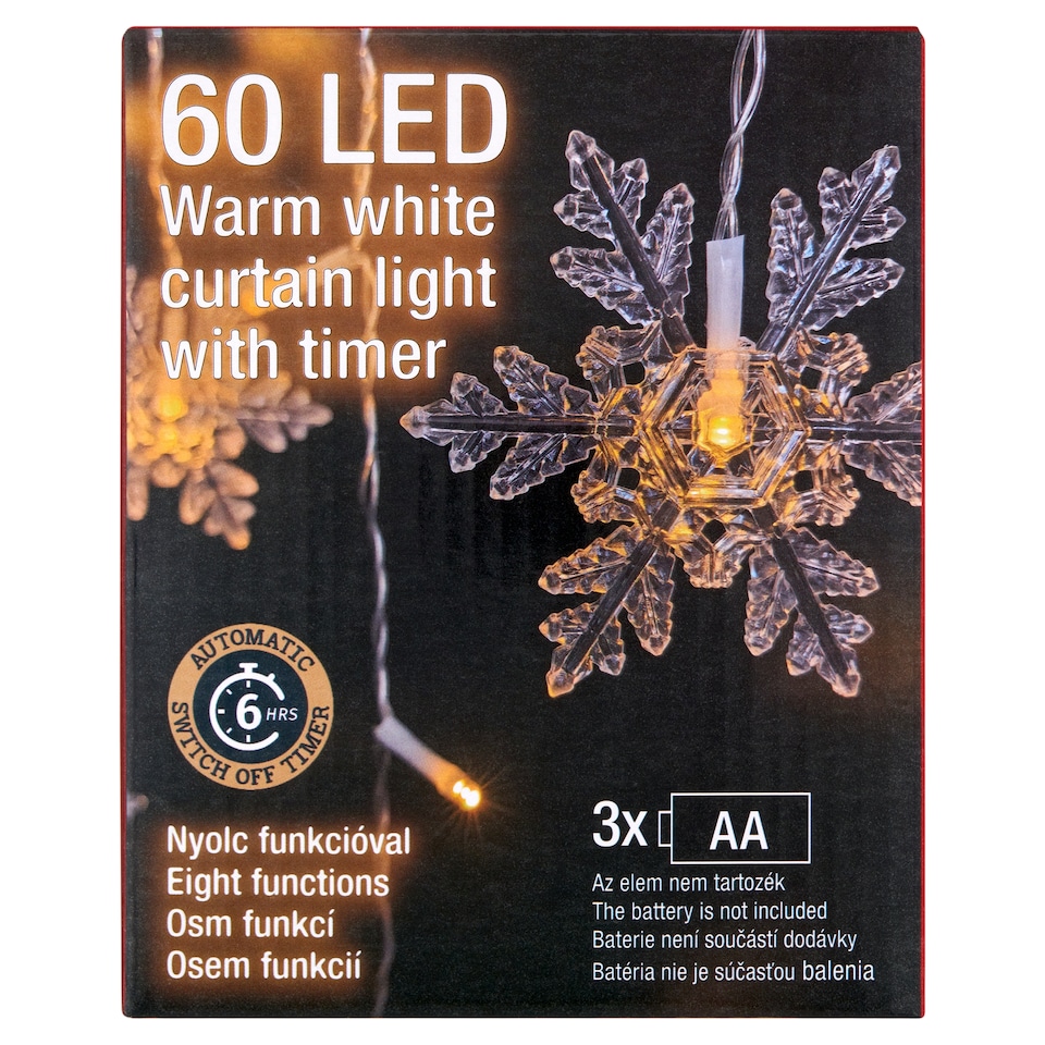 obrázok 1 z Snow Meister SM2579 60 LED teplá biela multifunkčný svetelný záves s časovačom