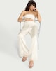 image 1 of F&F Lace Hem Wide Leg Co-ord Trousers in Cream