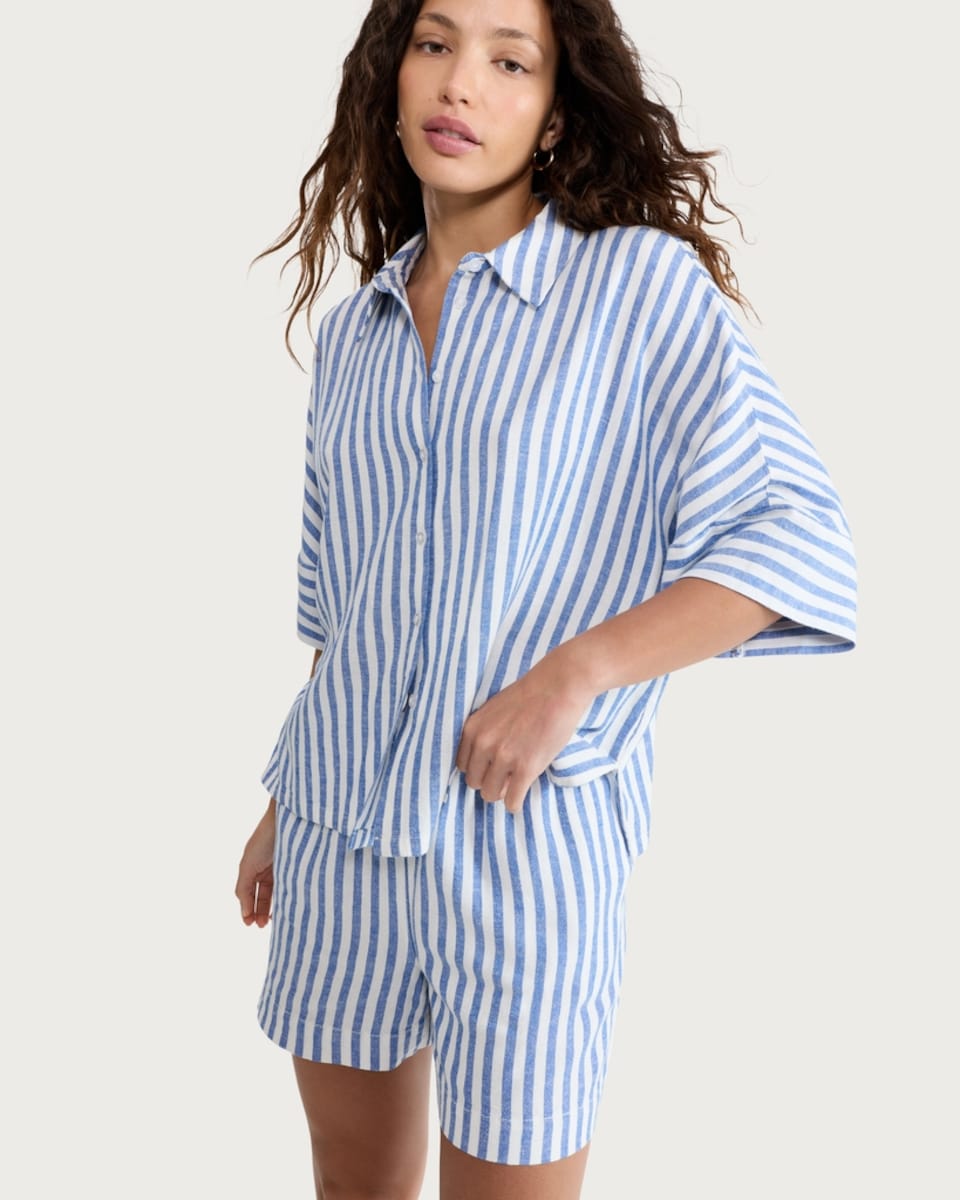 image 1 of F&F Striped Co-ord Shorts in Blue