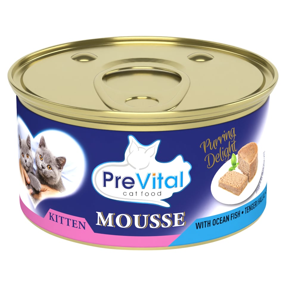 PreVital Mousse nedves macskaeledel, macskatáp kölyökmacskának óceáni hallal pástétom konzerv 85 g  1. kép