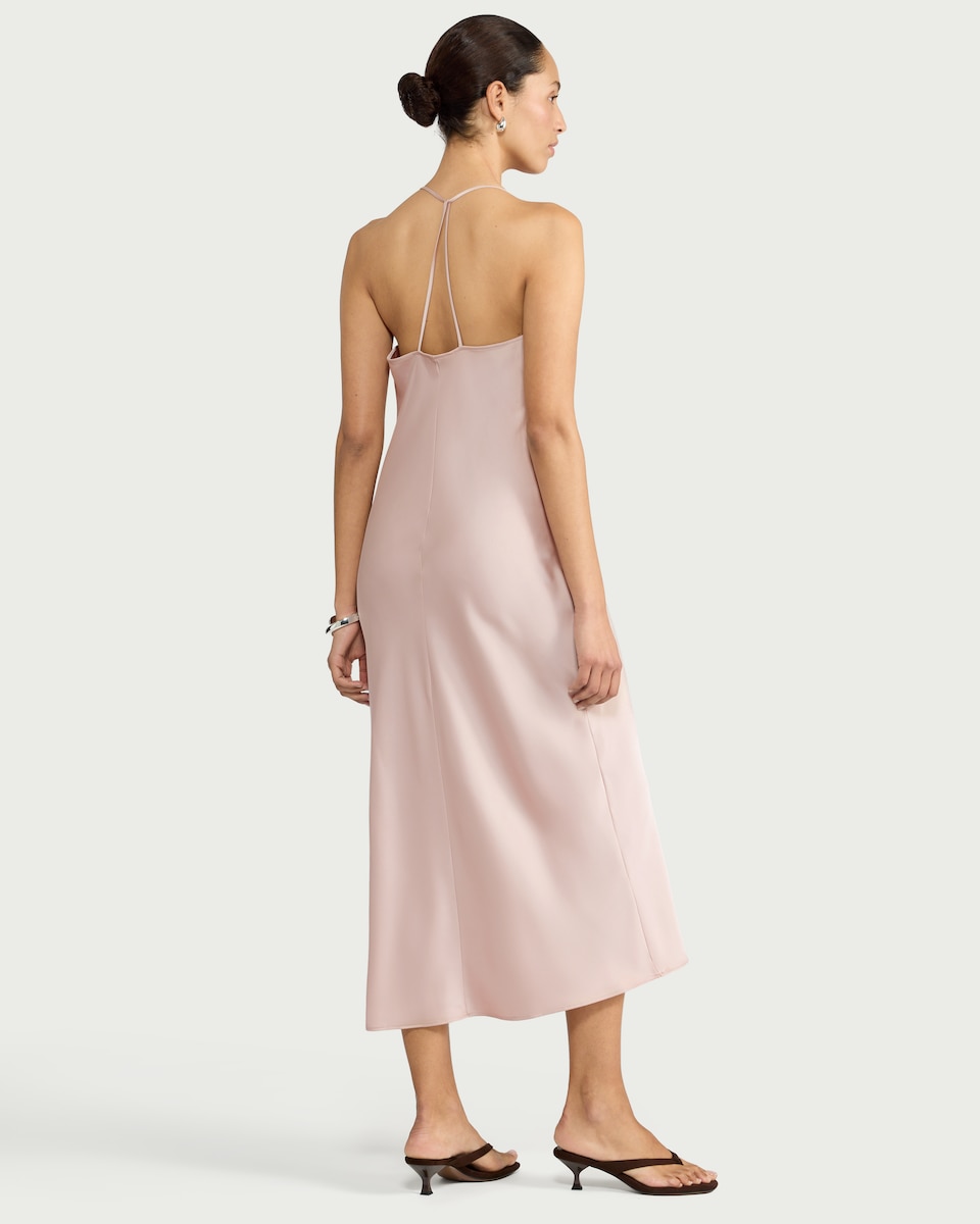 image 1 of F&F Satin Cowl Neck Maxi Dress in Pink
