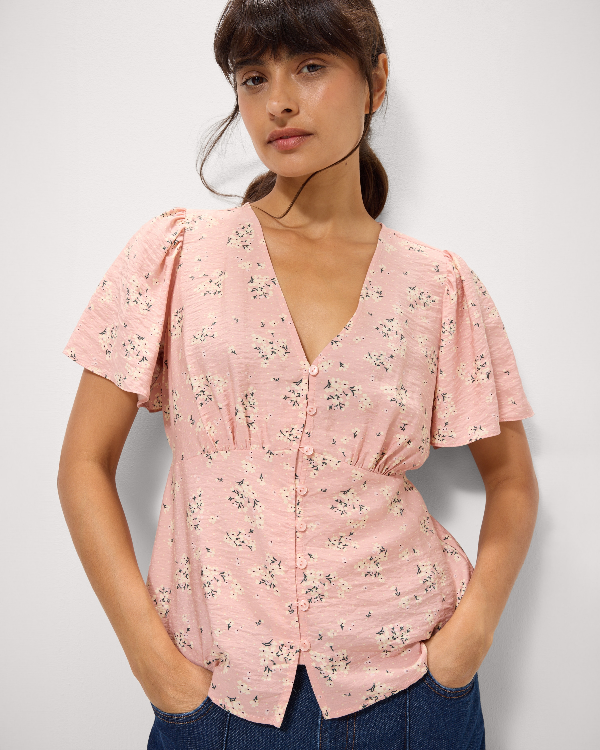 F&F Ditsy Floral Blouse in Multi Pink