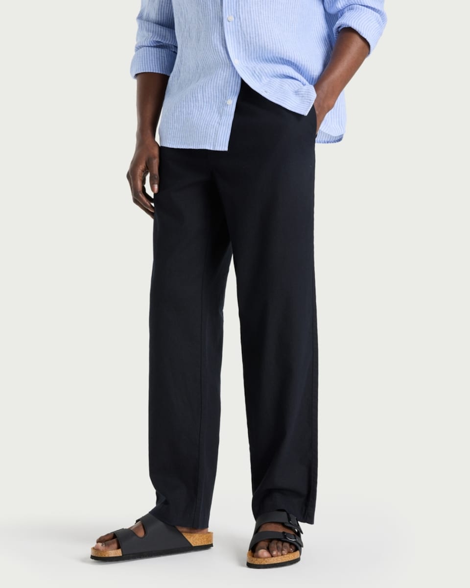 image 1 of F&F Linen Rich Chino Trousers in Navy
