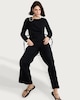image 2 of F&F Draped Metal Buckle Long Sleeved Co-ord Top in Black